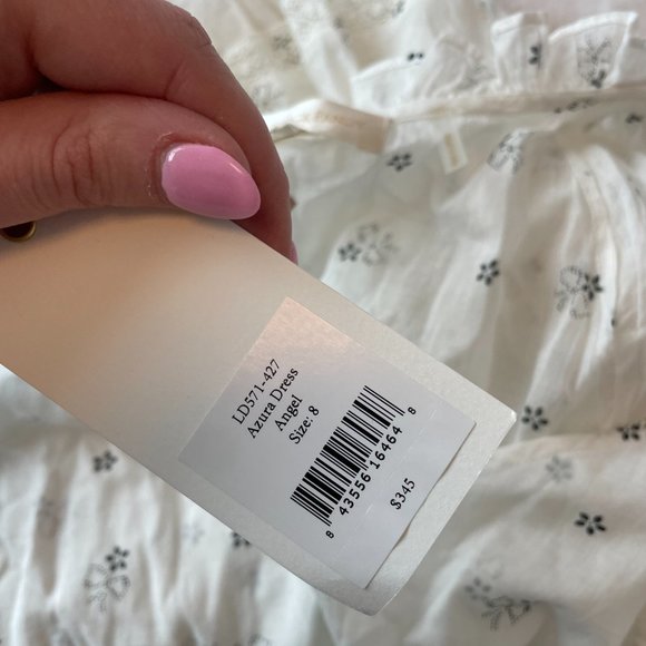 LoveShackFancy Azura Mini Dress White Deep V-neck Puff Sleeves Ruffled Skirt - Picture 5 of 13